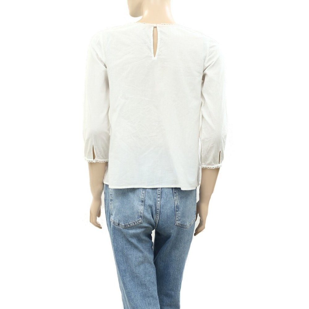Sezane Vera Blouse Top White Cutout Embroidered Cotton Lace Boho - Picture 4 of 5